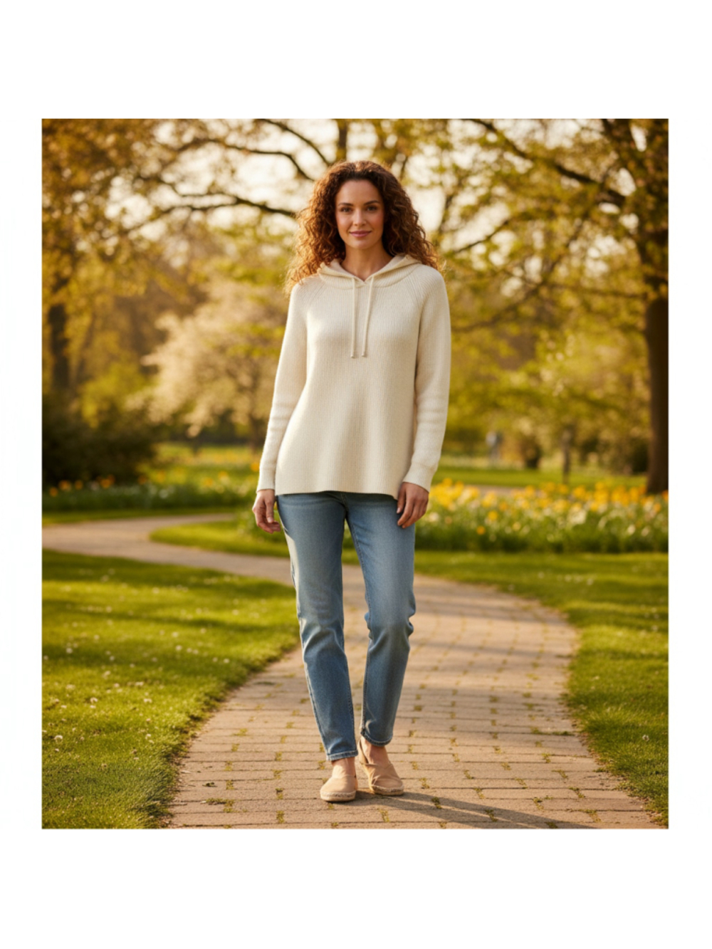 Cyrus Cream Hooded Sweater Women's Large Ribbed Knit Pullover Soft Cozy Neutral